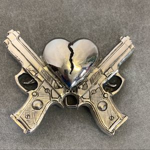 Silver Star Guns and Broken Heart Belt Buckle Silver Colour